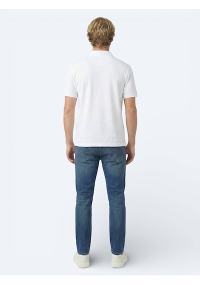 Kip Beyaz Düz Polo Yaka Pamuk Karışımlı T-shirt Beyaz