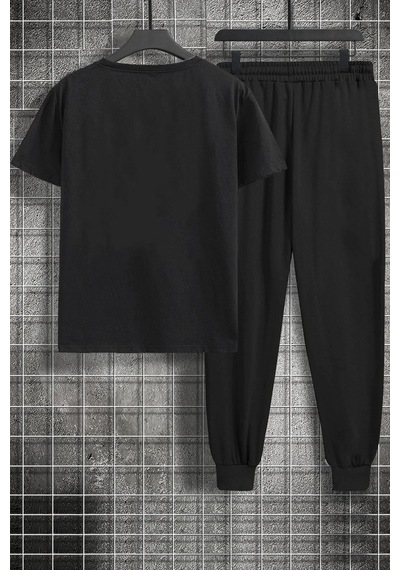 Uyguntarz Unisex Green Angel Baskılı 2'li Eşofman Takımı Siyah