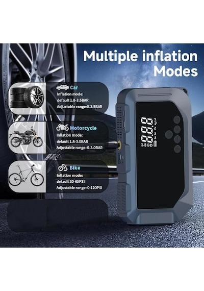 Çok Fonksiyonlu Akü Takviye Cihazı Ve Hava Kompresörü 12v Araç Jump Starter, Dijital Lastik Şişirme, Led Işık & Sos, Powerbank, Taşınabilir Acil Durum Seti K3 Çok Fonksiyonlu Akü Takviye Cihazı Ve Hava Kompresörü 12v Araç Jump Starter, Dijital Lastik Şişirme, Led Işık & Sos, Powerbank, Taşınabilir Acil Durum Seti K3
