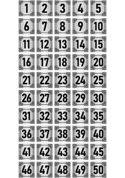 Metal Kapı Masa Dolap Numara Levhası 3,5x3,5cm Gümüş Renk 50 Adet (1…50)