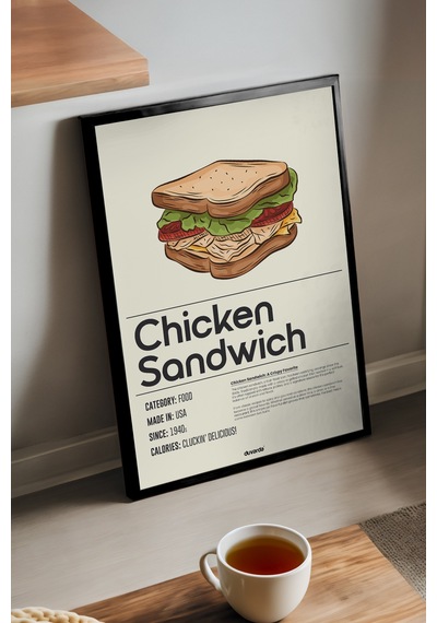 Chicken Sandwich Ahşap Çerçeveli Poster, Dekoratif Mutfak Duvar Tablosu