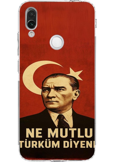 Redmi Note 7 Uyumlu Ne Mutlu Türkiye Bayrak Atatürk Baskılı Silikon Kılıf Renkli