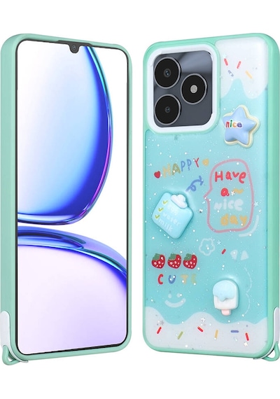 Thegencoo Realme C53 4g Kılıf Parlayan Sıvılı Simli Kabartma Figürlü Tgco Cevze Kapak-yeşil