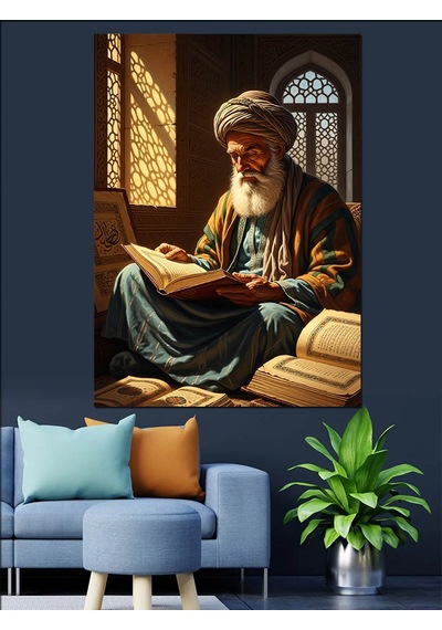 Ahşap Tablo Kitap Okuyan Yaşlı Bilge