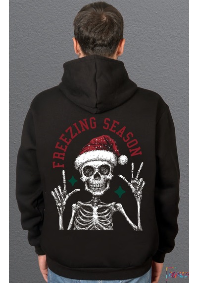 Bumeta Noel Temalı Christmas Freezing Season Sweatshirt Unisex Kapüşonlu Hoodie Siyah