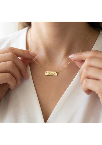 925 Ayar Gümüş İsim Yazılı Minimal Plaka Kolye Gold