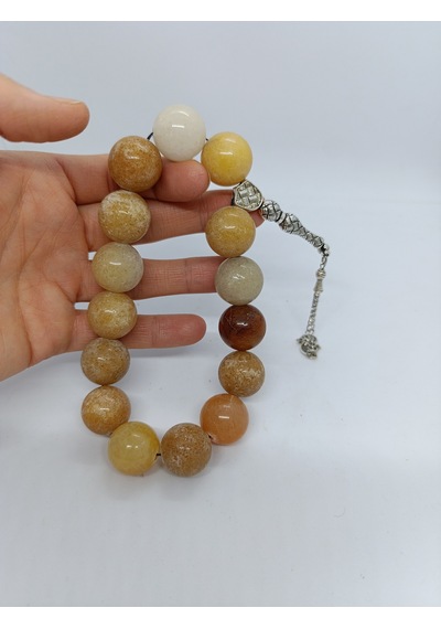 İri Kesim Doğaltaş Tespih/ Sarı Akik Taşı Şak Şak Tespih 18mm-10