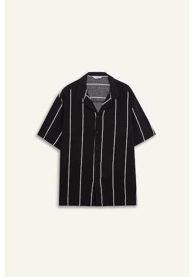 DeFacto Regular Fit Apaş Yaka Çizgili Yazlık Kısa Kollu Gömlek E2559AX25SMBK81