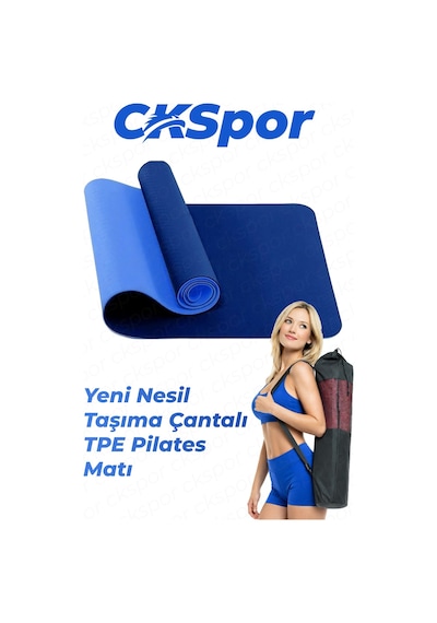 6 Mm Tpe Kaymaz Pilates Yoga Matı 180x60 Cm Taşıma Çantalı Profesyonel Spor Matı Özel Seri Mavi
