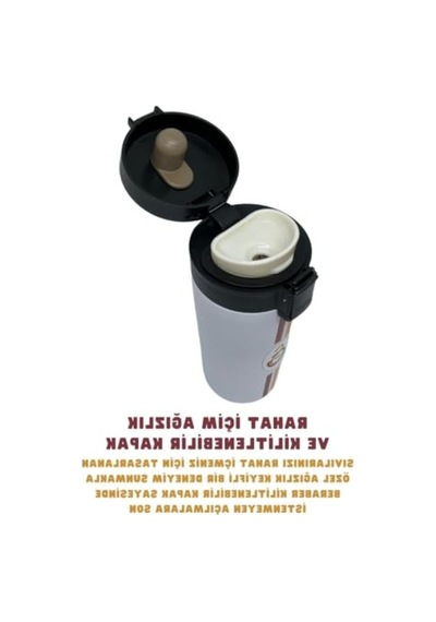 400ml Paslanmaz Çelik Termos Mug - Çift Katlı Açık Ahşap