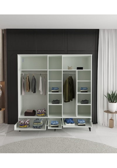 Derin 5 Kapaklı Çekmeceli Gardırop - Tamamı Mdf Beyaz