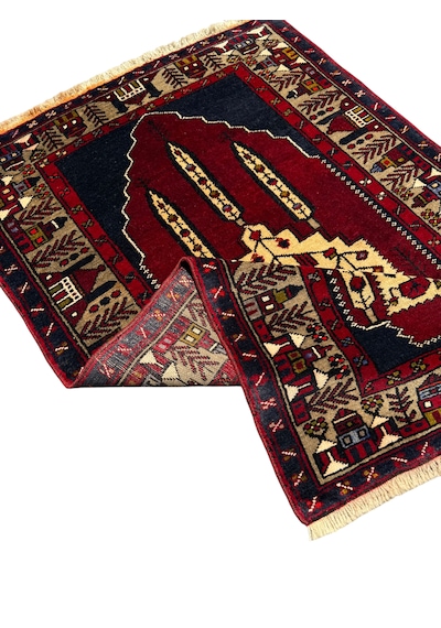El Dokuma Sıfır Adana Yörük Halısı 100x150 Krem Kırmızı %100 Kök Boya Yün Halı