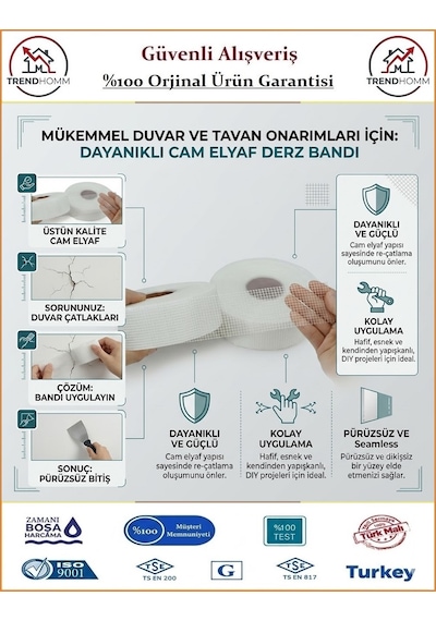 Bay-tec Derz Bandı - Alçı Sıva File Bandı - Yapışkanlı 4.8x45 Metre