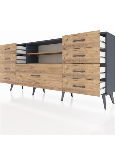 Arges Konsol 2 Raflı 9 Çekmeceli 176x30x83 Antrasit-çam/çam Çam/çam Arges Konsol 2 Raflı 9 Çekmeceli 176x30x83 Antrasit-çam/çam Çam/çam