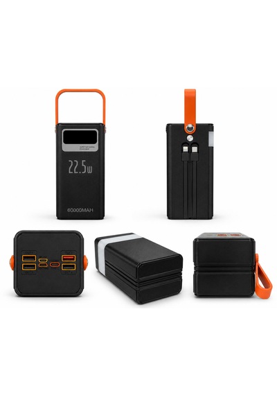60.000mah Powerbank Lightning-type-c Şarj Kablolu Hızlı Şarj Kısa Devre Aşırı Isınma Koruma 4 Cihaza Kadar Destek Fenerli 3 Modlu Taşınabilir Dijital Ekranlı 4 Çıkış 3 Giriş Siyah
