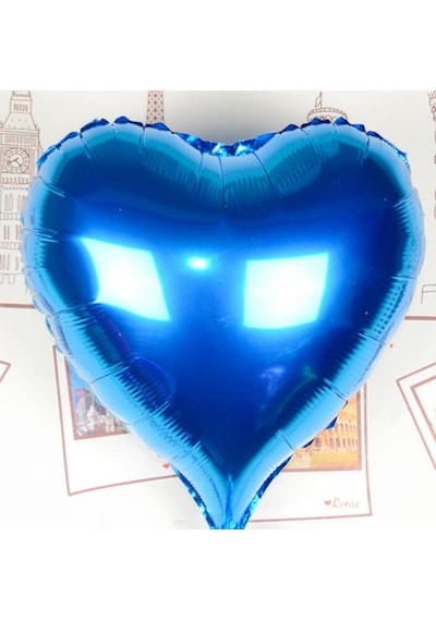 Kalp Uçan Balon Folyo Mavi 80 Cm 32 İnç 4604 Siyah