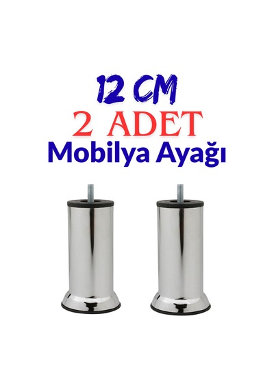Klc 2 Adet M8 İnce Diş Krom Metal Mobilya Ayağı - Kanepe, Baza, Koltuk Yükseltme Ayağı 12 Cm Gri Gri