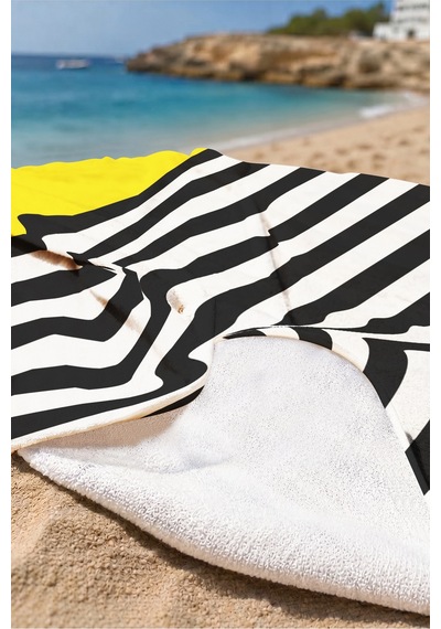 Çizgili Sarı Siyah Modern Plaj Havlusu-minimalist Marine Havuz Deniz Hızlı Kuruyan Mikrofiber Havlu Kül Zambak