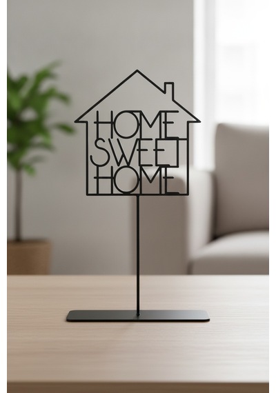 Siyah Metal Masa Üstü Dekoratif Obje Home Sweet Home Art Deco Ofis Aksesuarı Ev Hediyesi