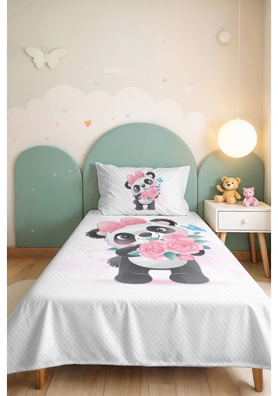 Evimde Bambaşka Panda Pembe Pastel Kız Çocuk Pike Takımı - Çiçekli Beyaz Mint Bebek Odası Yatak Örtüsü - 160x220 CM Evimde Bambaşka Panda Pembe Pastel Kız Çocuk Pike Takımı - Çiçekli Beyaz Mint Bebek Odası Yatak Örtüsü - 160x220 CM