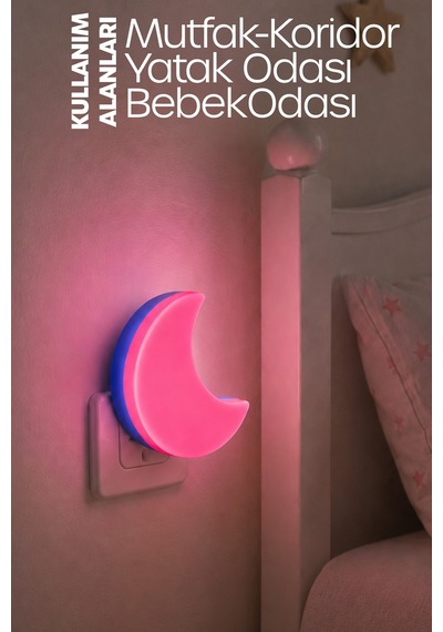 Yarım Ay Gece Lambası On/off Tuşlu Koridor Hol Işığı Uyuma Işığı Pembe K6975