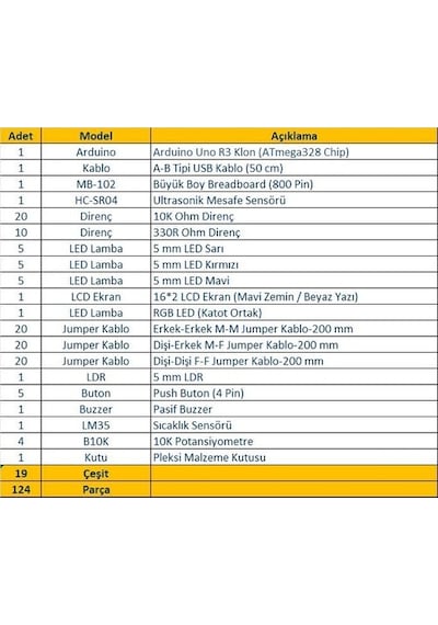 Arduino 124 Parça Uno R3 Robotik Kodlama Süper Başlangıç Seti T1