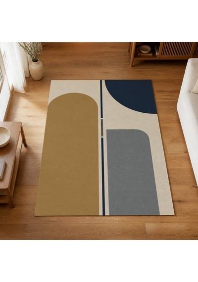 Kartela Halı Eksen Kemerli Modern Halı Lacivert Kaymaz Taban Makinede Yıkanabilir 180x270 Cm