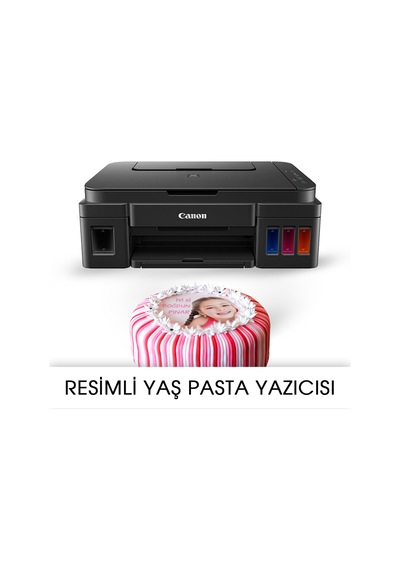 Canon Pıxma G3410 Resimli Pasta Yazıcısı Gıda Mürekkepli, Wi-fi, Tarayıcı, Fotokopi + Bitmeyen Kartuş Sistemi