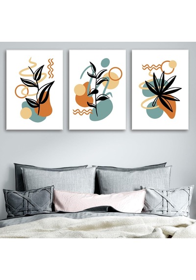 Tr 3'lü Bohem Kanvas Tablo Seti 11 - Modern Boho Duvar Dekoru - Geometrik Ve Modern Çizgili 3 Parça Tablo 35x50 Cm Genel