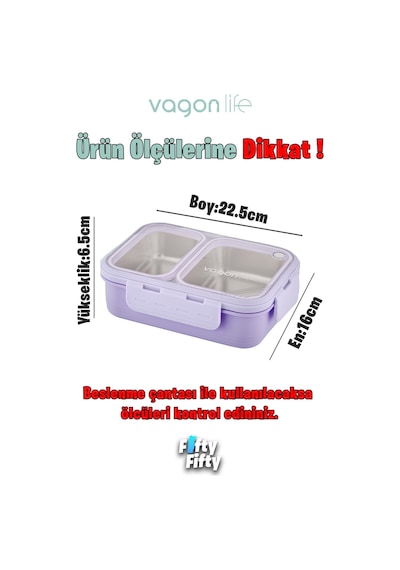 Vagonlife Lunch Box 700 Ml Tek Kat İki Bölmeli Metal Kaşıklı fflbox7096