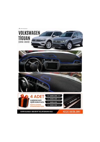 Volkswagen Tiguan 2016-2023 Uyumlu Torpido Örtüsü, Torpido Kılıfı - Siyah-mavi - Vw024