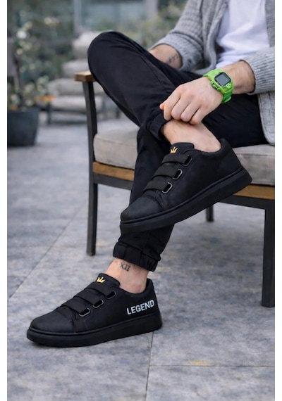 Mevese Mirox Erkek Bağcıksız 3 Bant Lastikli Günlük Sneaker Ayakkabı - Siyah