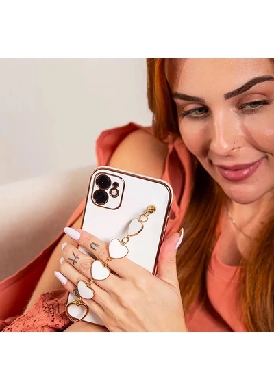 Ally Apple iPhone Uyumlu 12 6.1inç Kılıf Kalp Bileklik Tutuculu Lüx Silikon Askılı Kılıf- 5775 Mor