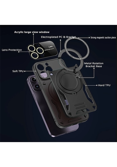 Apple iPhone 16 Pro Uyumlu Siyah Joy Entegre Standlı Kamera Ve Ekran K