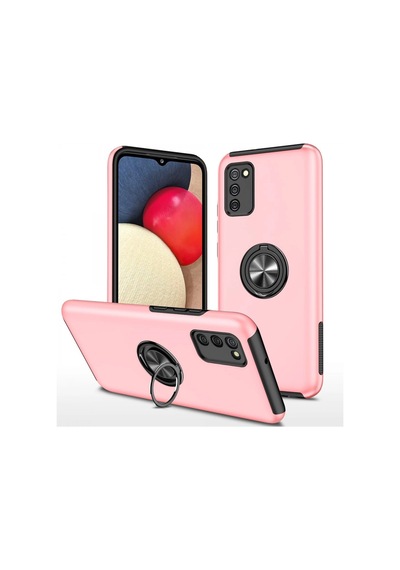 Samsung Uyumlu Galaxy A02s Kılıf Elit Yüzüklü Kapak Pembe,