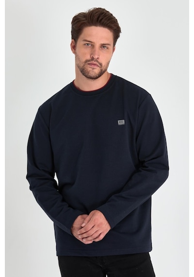 MMetalic Erkek Lacivert Çift Bisiklet Yaka Baskı Detaylı Standart Rahat Kesim Sweatshirt Lacivert