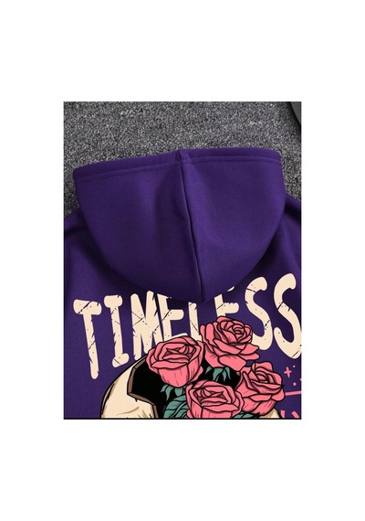 Medinenur Timeless Kuru Kafa Baskılı Kapüşonlu Cepli Sweatshirt Mor