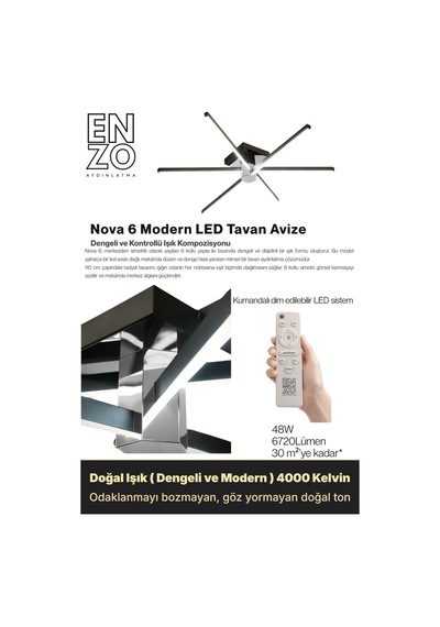 Nova 6 Silver Led Tavan Avize Kumandalı Dim Edilir Aşağı Işık Doğal Işık