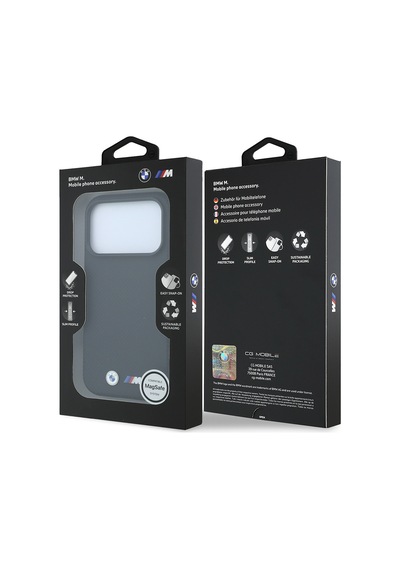 Apple iPhone Uyumlu 18 Pro Max Kılıf Bmw  Lisanslı M-safeli Metal Logolu Karbon Fiber Kevlar Kapak Siyah