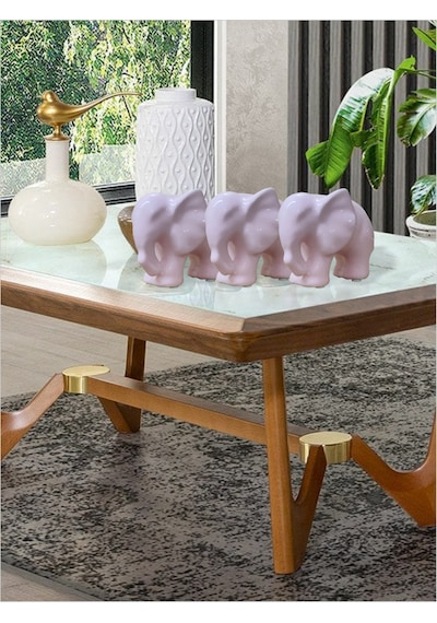 Parlak Yüzeyli Kauçuk Pabuçlu 12 Cm Seramik Pembe Fil Tv Yanı Sehpa Etajer Ünite Üstü Aksesuar Biblo 10x12cm