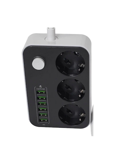Portatif Tasarım Akım Korumalı 2 Metre 3 Lü Priz 6 Usb Port Çoklu Şarj Aleti