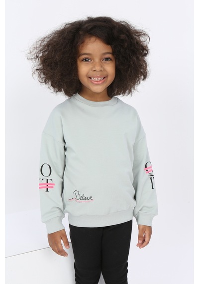 Toontoy Kids Toontoy Kız Bebek Believe Baskılı Sweatshirt Yeşil