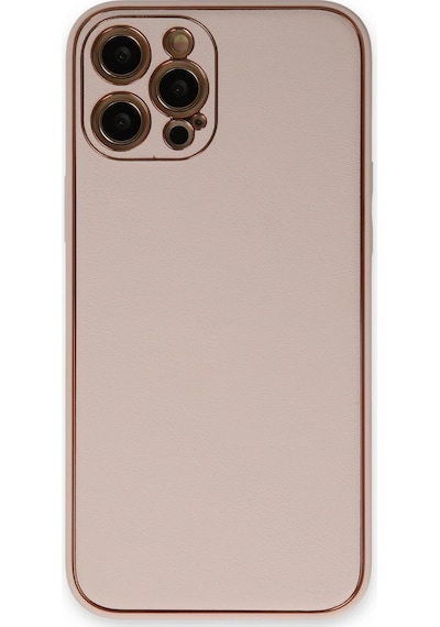 Apple Uyumlu iPhone 12 Pro Max Kılıf Coco Deri Silikon Kapak Pudra\