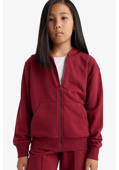 Defacto Kız Çocuk Basic Düz Kapüşonlu Fermuarlı Sweatshirt C8110a825aubr281 Bordo