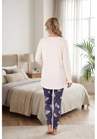 Go İthalat Kadın Şık Tasarım Ay Yıldız Desenli Yumuşak Dokulu Viskon Kumaş Sweet Dreams Yazılı 2'li Pijama Takımı BEYAZ