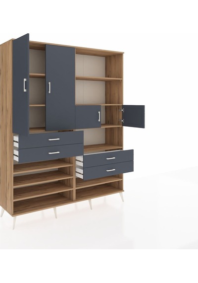 Hyperion Gardrop 11 Raflı 4 Çekmeceli 4 Kapaklı 176x44x221 Çam-antrasit Antrasit Hyperion Gardrop 11 Raflı 4 Çekmeceli 4 Kapaklı 176x44x221 Çam-antrasit Antrasit
