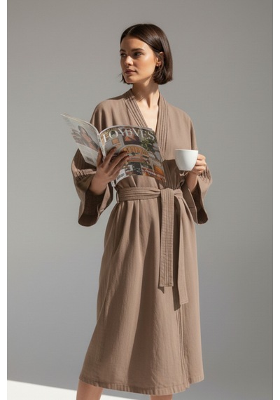 Jojomia Lavinia Uzun Kollu Kadın Sabahlık / Kimono Toprak