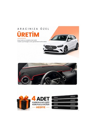 Mercedes W247 B180 B Class 2019-2022 Uyumlu Torpido Koruma Örtüsü Oto Kılıfı - Siyah Kırmızı