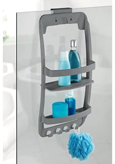 Plastik Banyo Rafı Gri Siyah