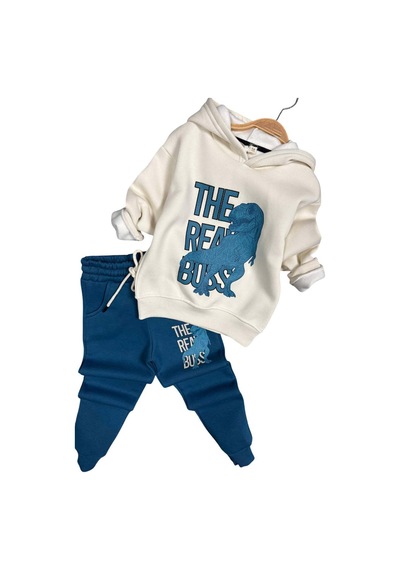 Riccotarz Erkek Çocuk Önü Yazı Ve Dino Baskılı Kapşonlu Sweatshirt 3 İplik Mavi Eşofman Takım Riccotarz Erkek Çocuk Önü Yazı Ve Dino Baskılı Kapşonlu Sweatshirt 3 İplik Mavi Eşofman Takım